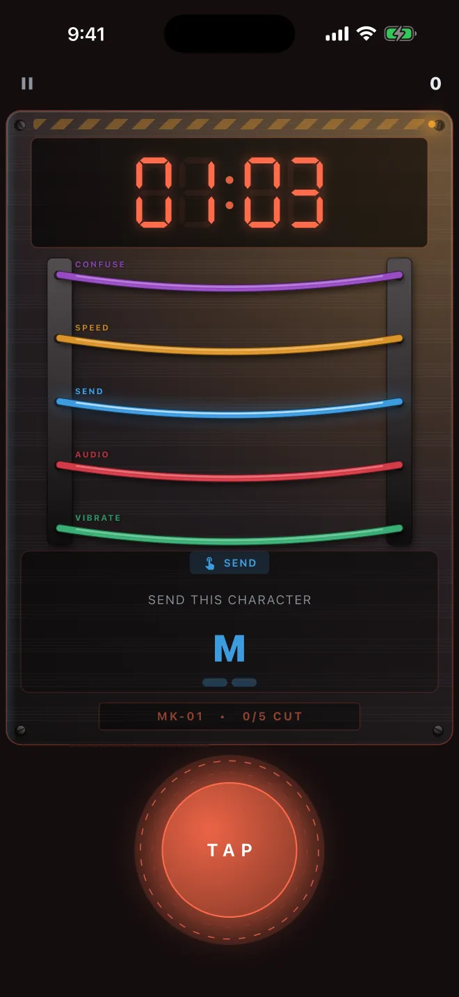 Bomb Defusal: send the letter M to cut the next wire