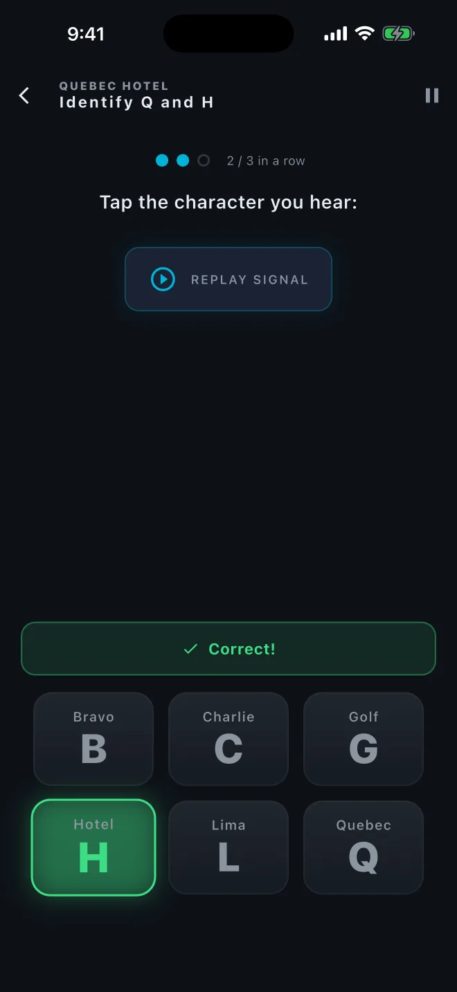 A listening lesson: tap the character you hear