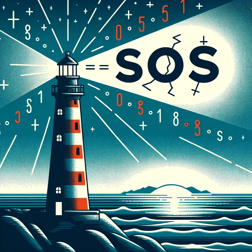 Lighthouse signaling SOS as a beacon of hope