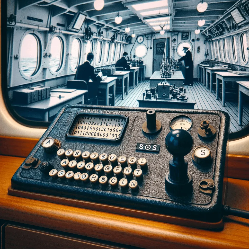 Ship's communication room with Morse code transmitter